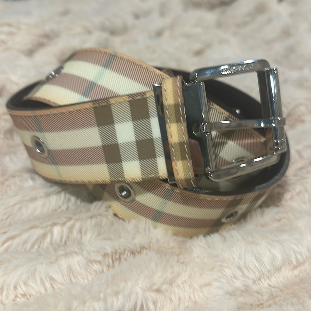 Burberry belt; pink, cream, khaki; worn once; size 100